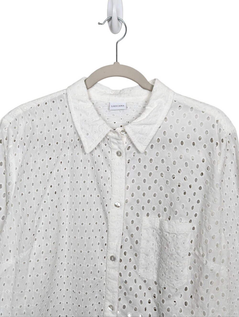 Lascana White Eyelet Button Up Long Sleeeve Collared Blouse Womens Size 12 - Picture 5 of 12